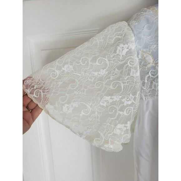 Vintage Corhan Nightgown Long Satin Sweep Ivory Embroidered Lace Medium Bridal - Picture 3 of 6